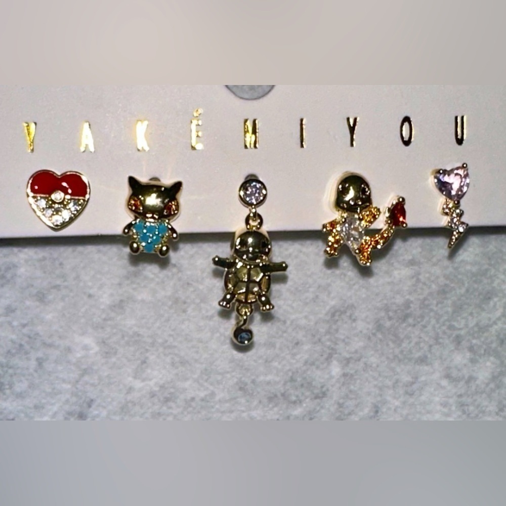 14K Gold Plated Pokemon Bulbasaur, Squirtle, Charmander Theme Earrings - Picture 3 of 4